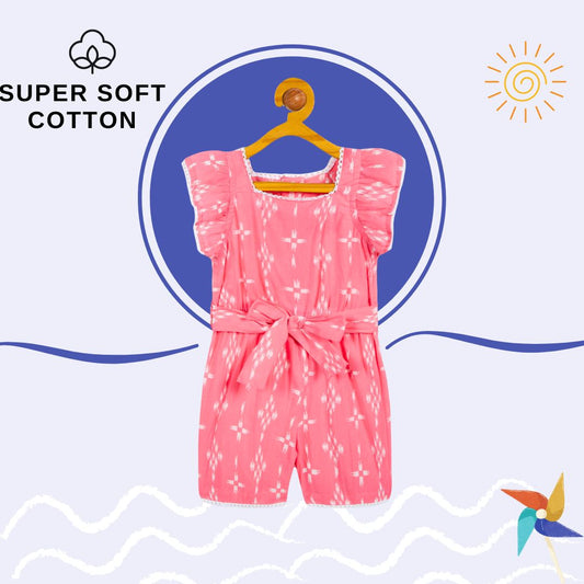 100% Cotton Sleeveless Short Jumpsuit - Pink