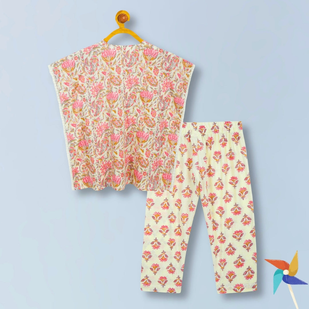 100% Cotton Kaftan Set with Pants- Floral Print (Sibling collection)