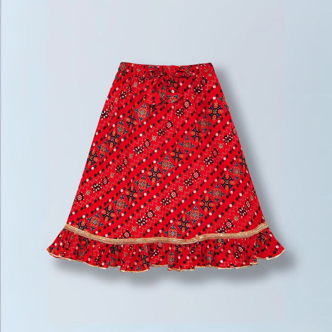 100% Cotton lehenga choli for baby - Red & Yellow