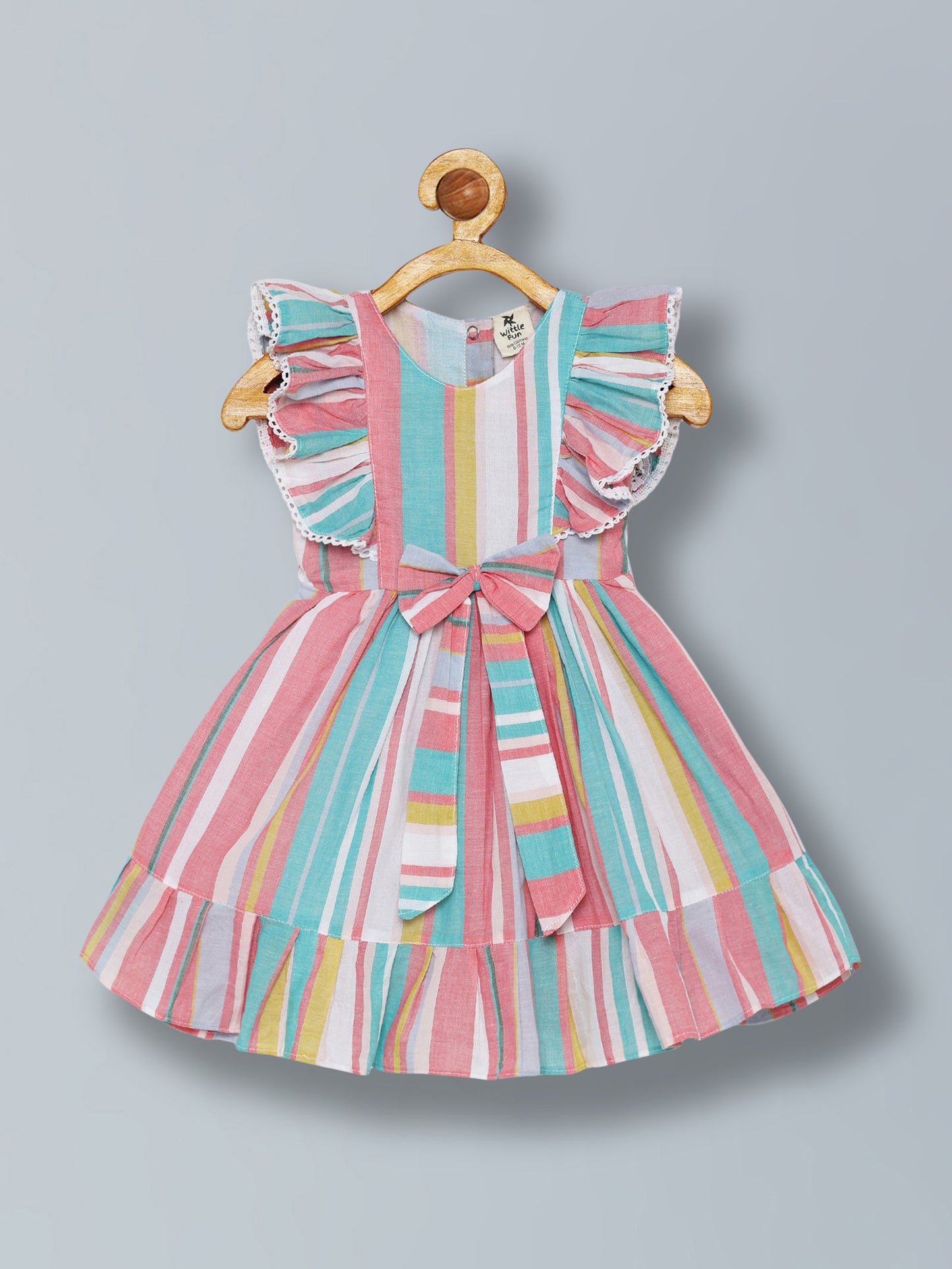 100% Cotton Sleeveless Frock Stripped Print - Pink & Blue