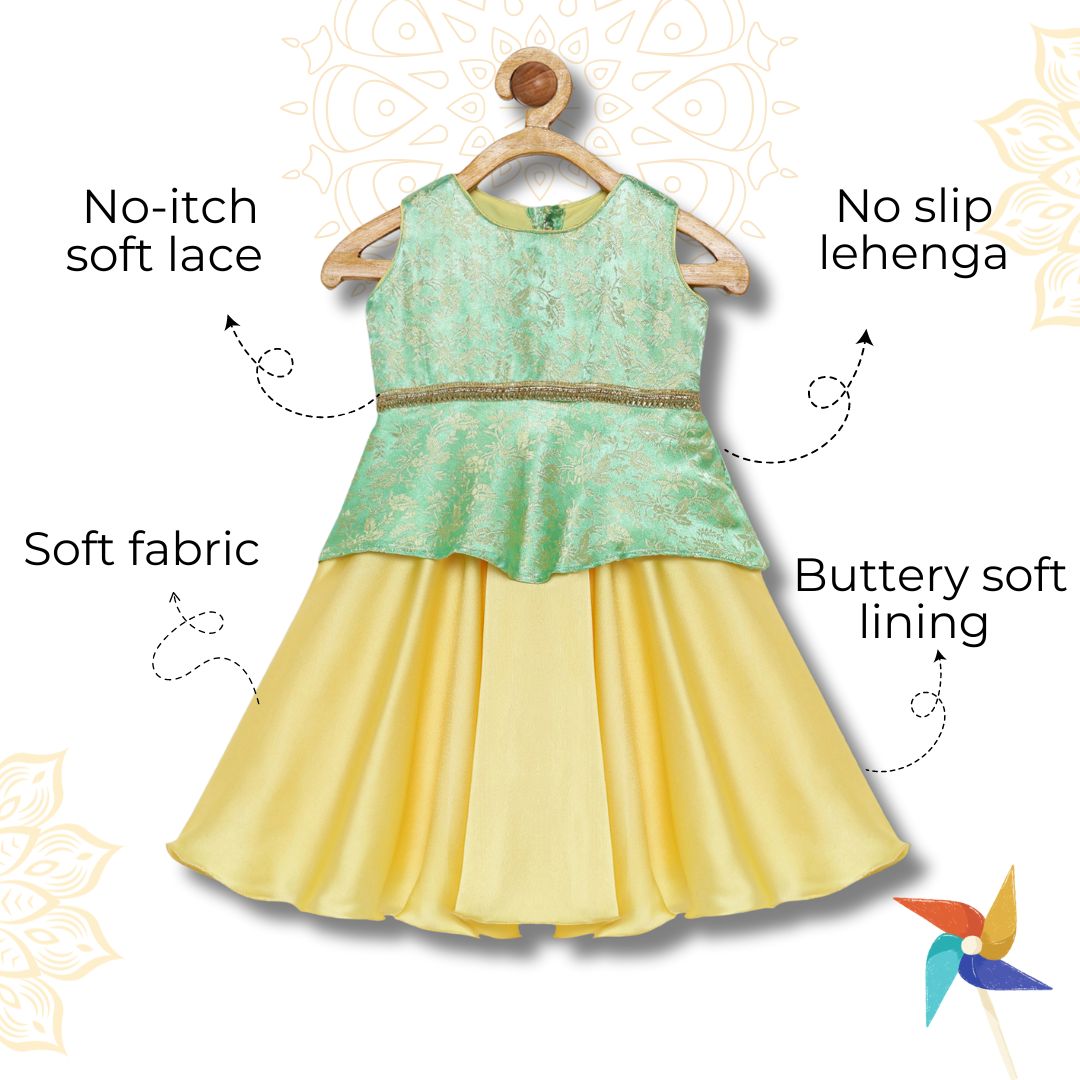 Lehenga choli for baby - green & yellow