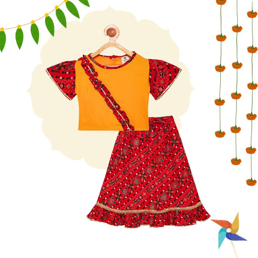 100% Cotton lehenga choli for baby - Red & Yellow