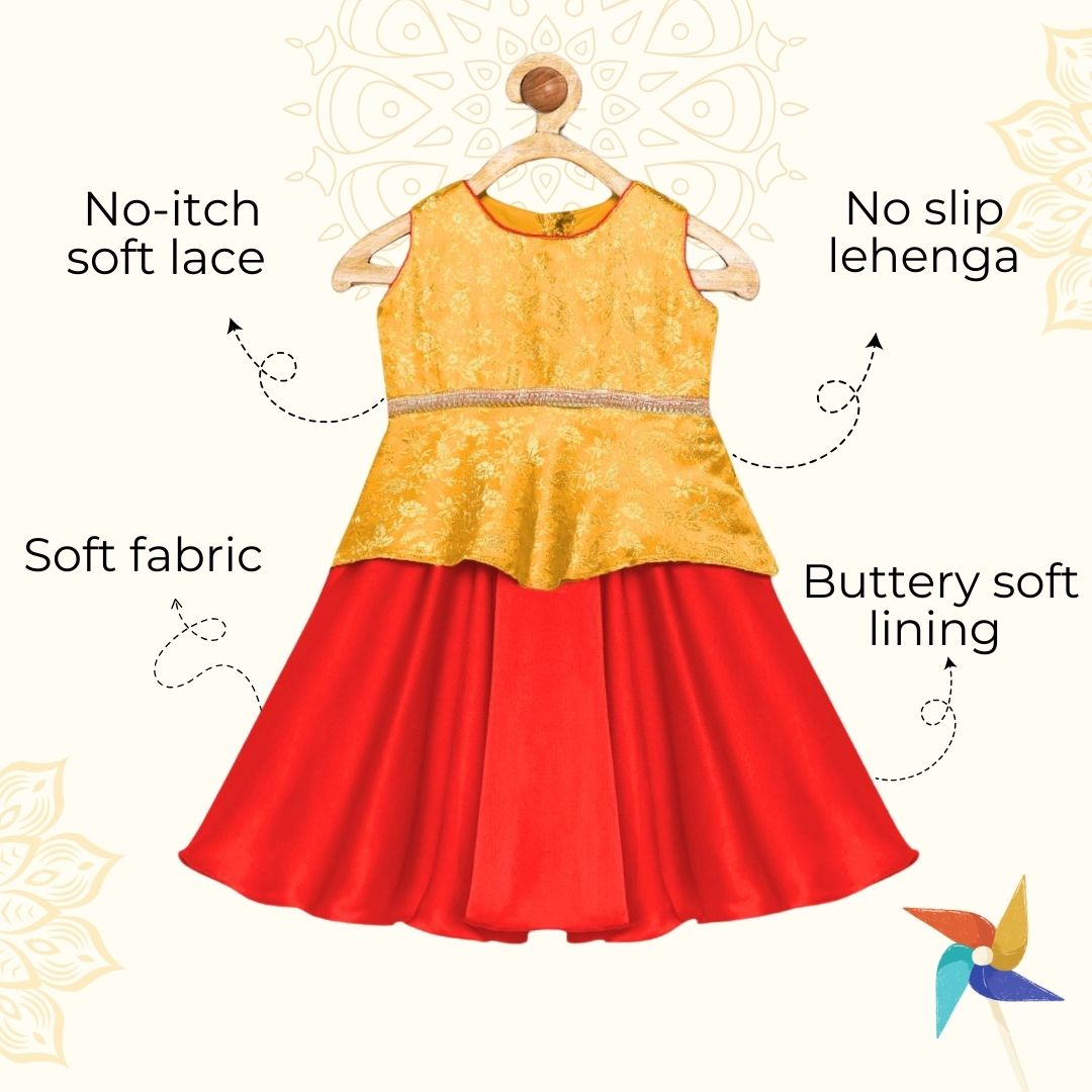 Lehenga choli for baby - Red & Yellow