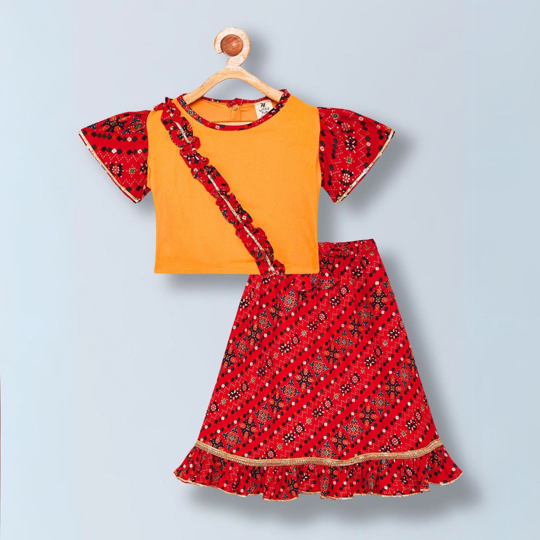 100% Cotton lehenga choli for baby - Red & Yellow