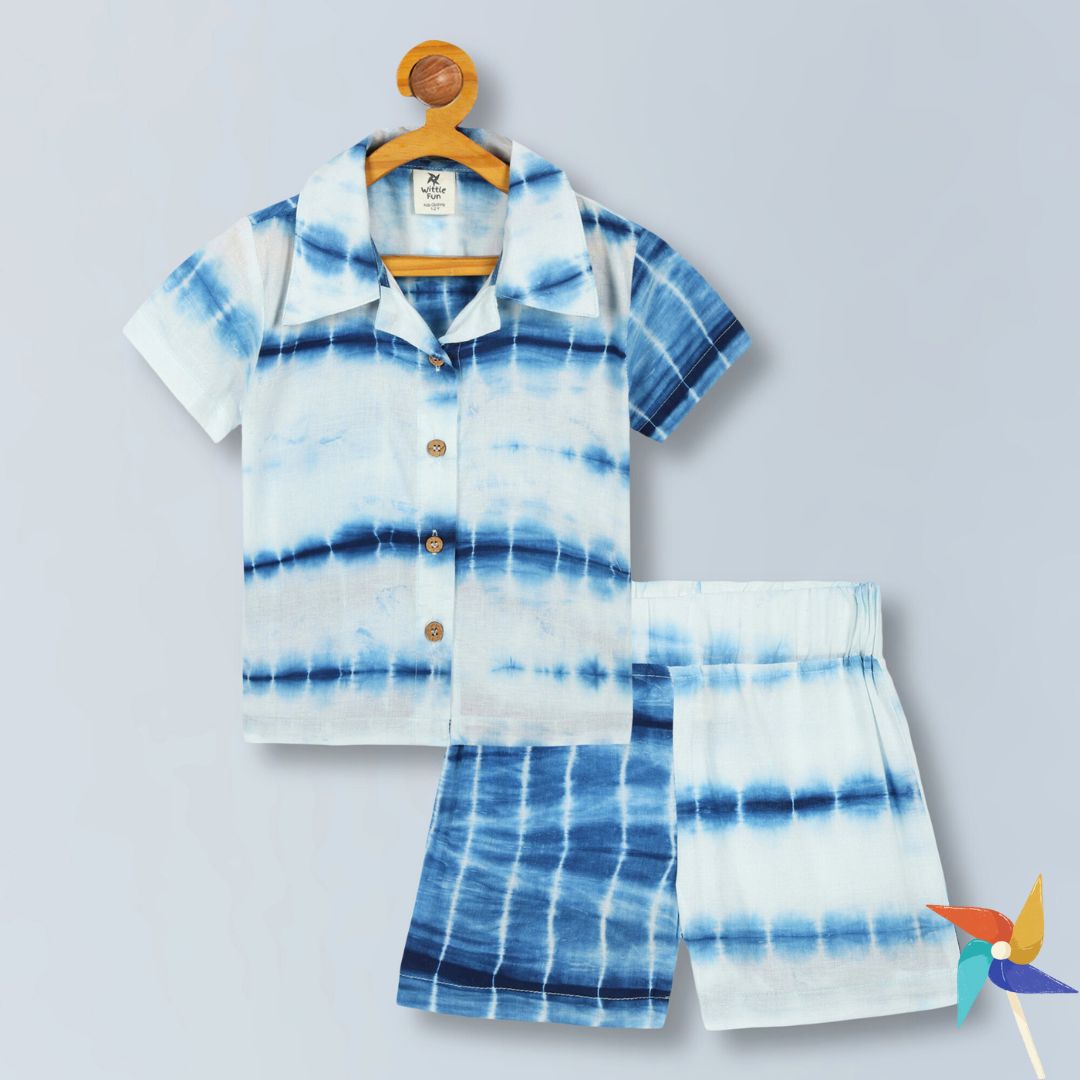 100% Cotton extremely comfortable co-ord set Shirt and Shorts - Boys Indigo Blue