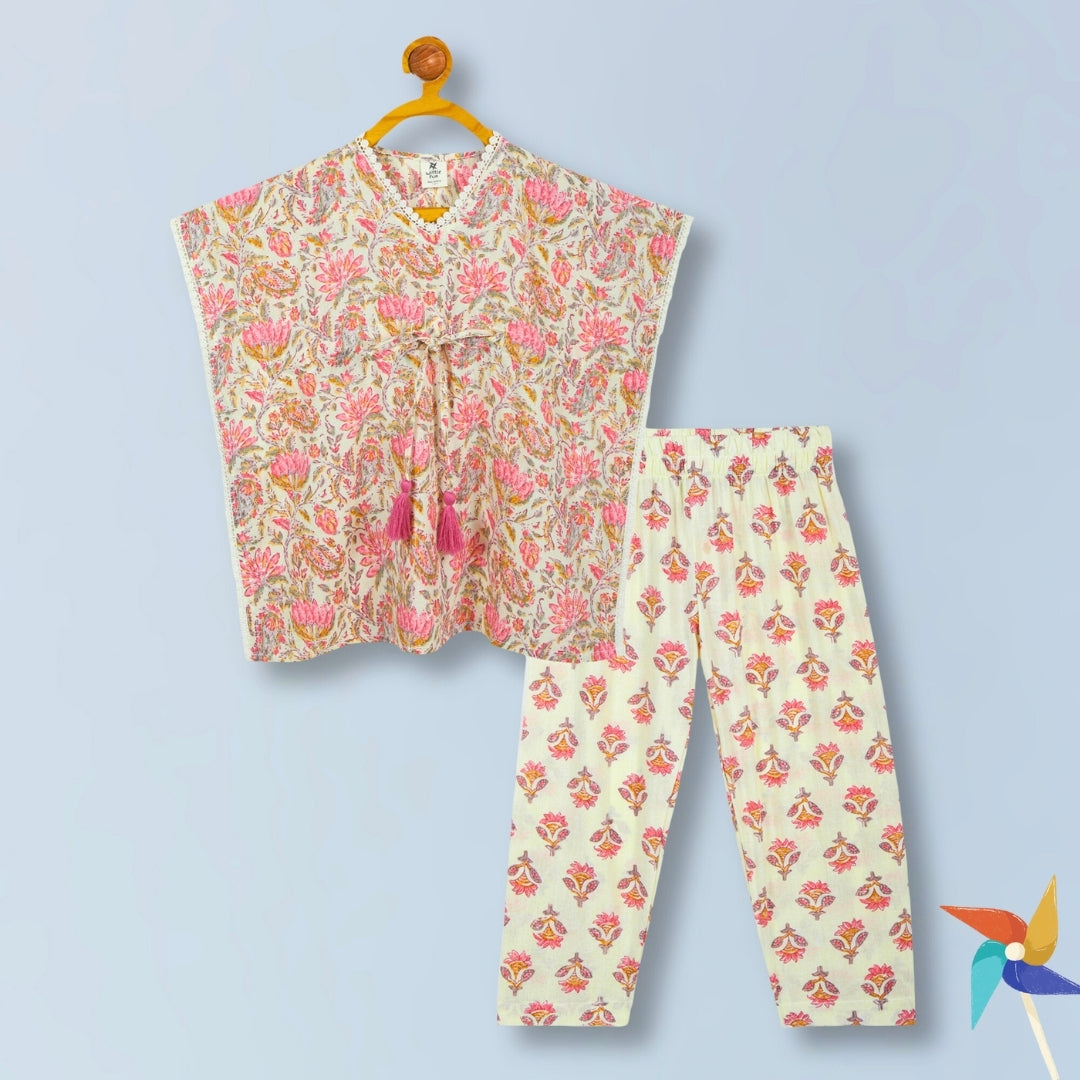 100% Cotton Kaftan Set with Pants- Floral Print (Sibling collection)