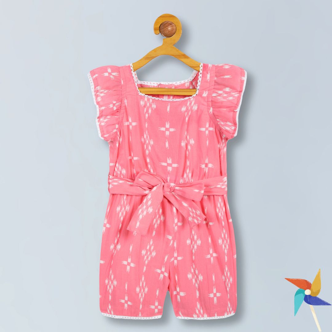 100% Cotton Sleeveless Short Jumpsuit - Pink