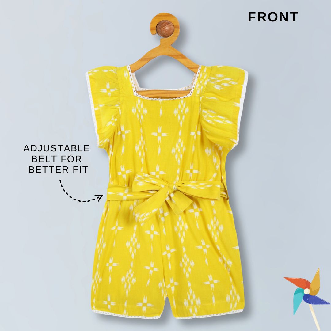 100% Cotton Sleeveless Short Jumpsuit - Yellow