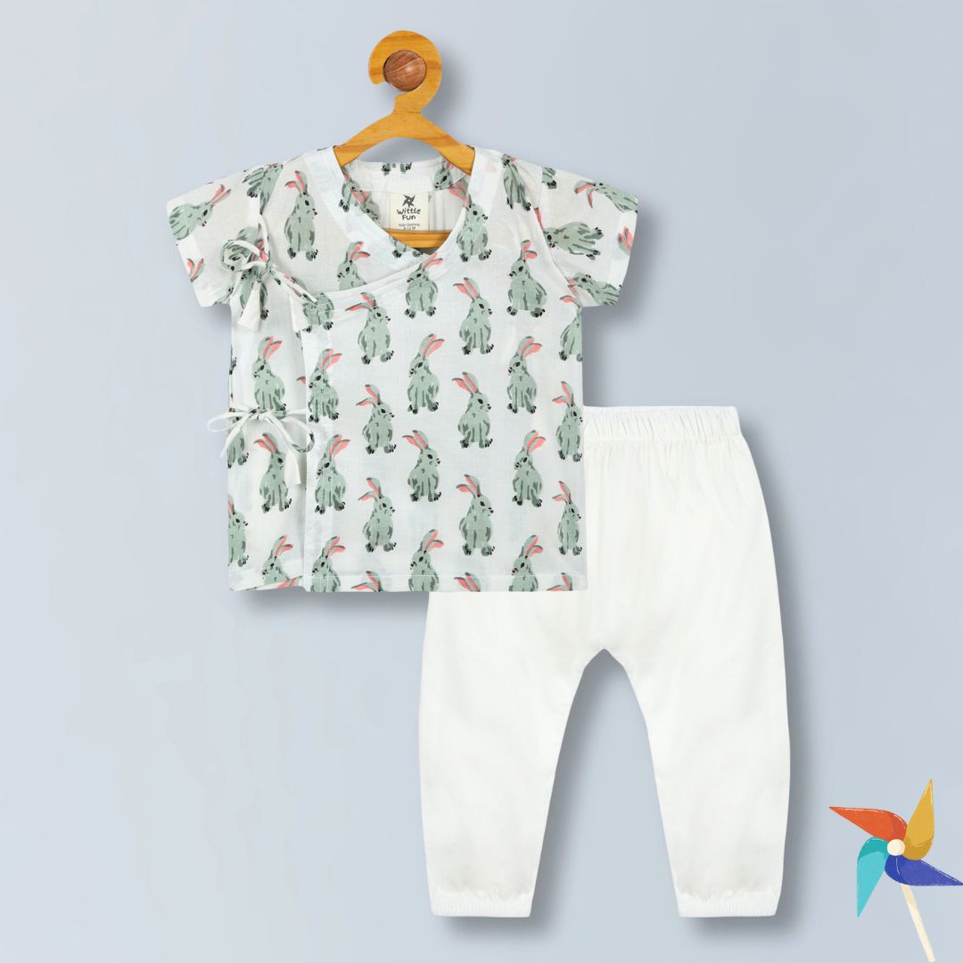 100%Cotton Angarakha Kurta Pajama for Babies - Rabbit