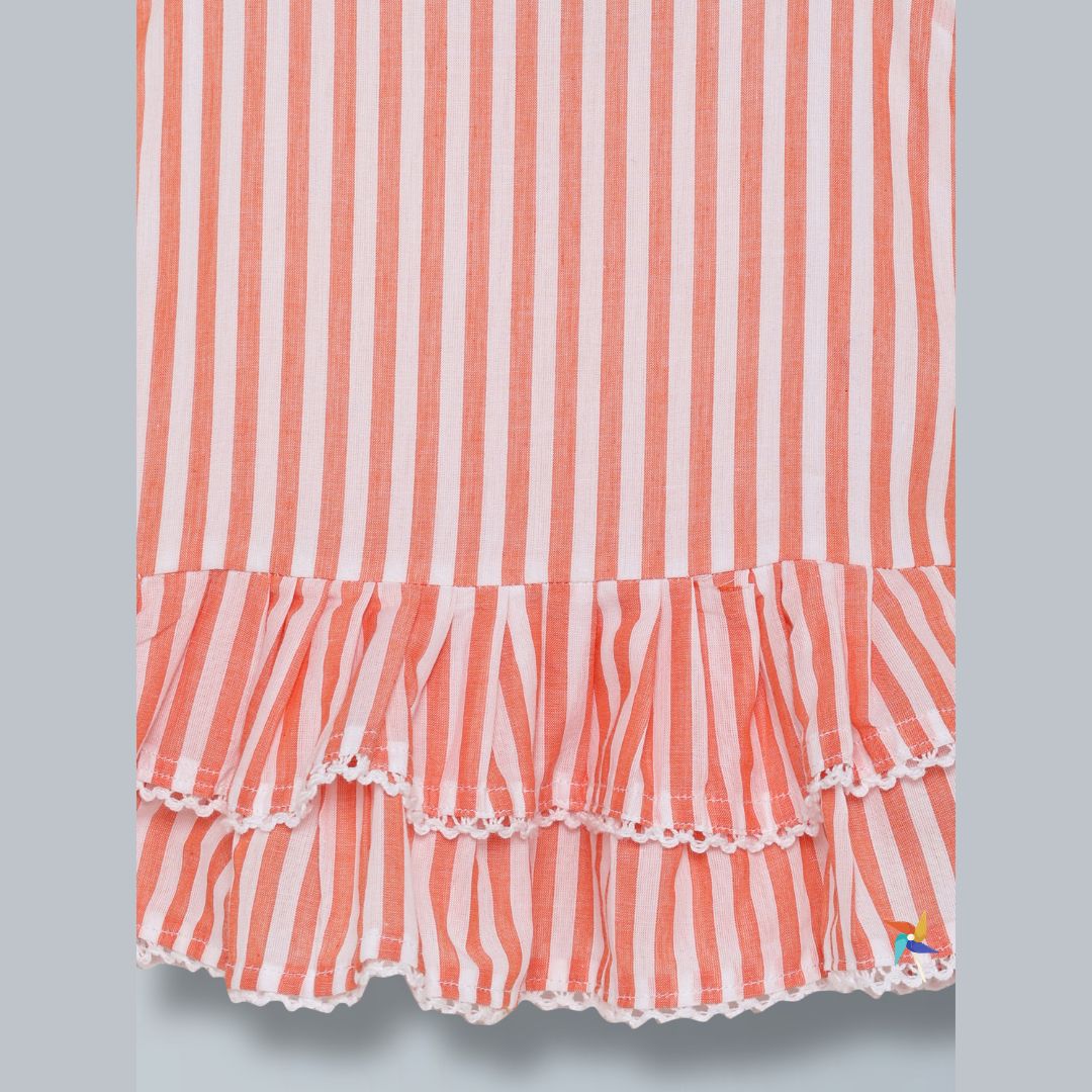 100% Cotton Sleeveless Co-ord set with white stripes Top And Pant Set - Orange