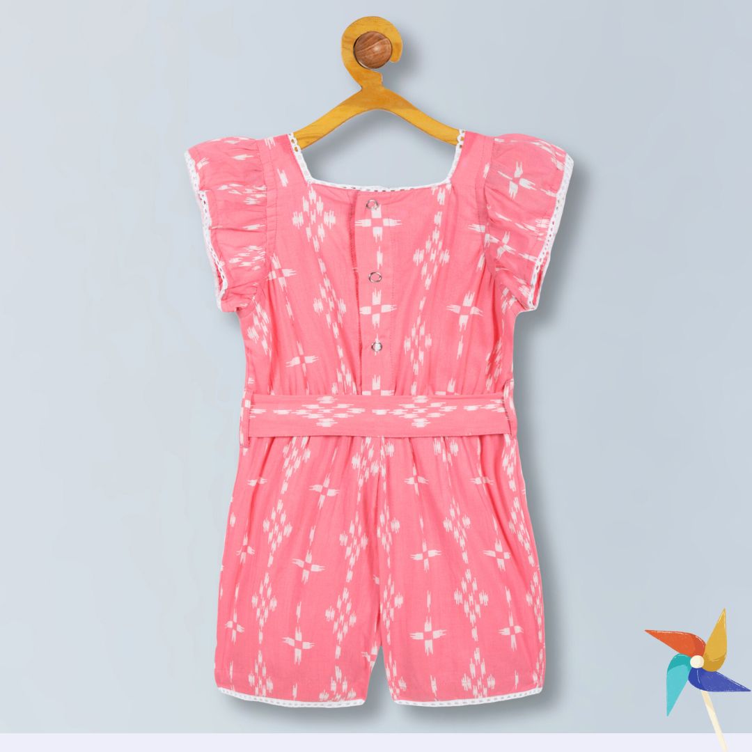 100% Cotton Sleeveless Short Jumpsuit - Pink