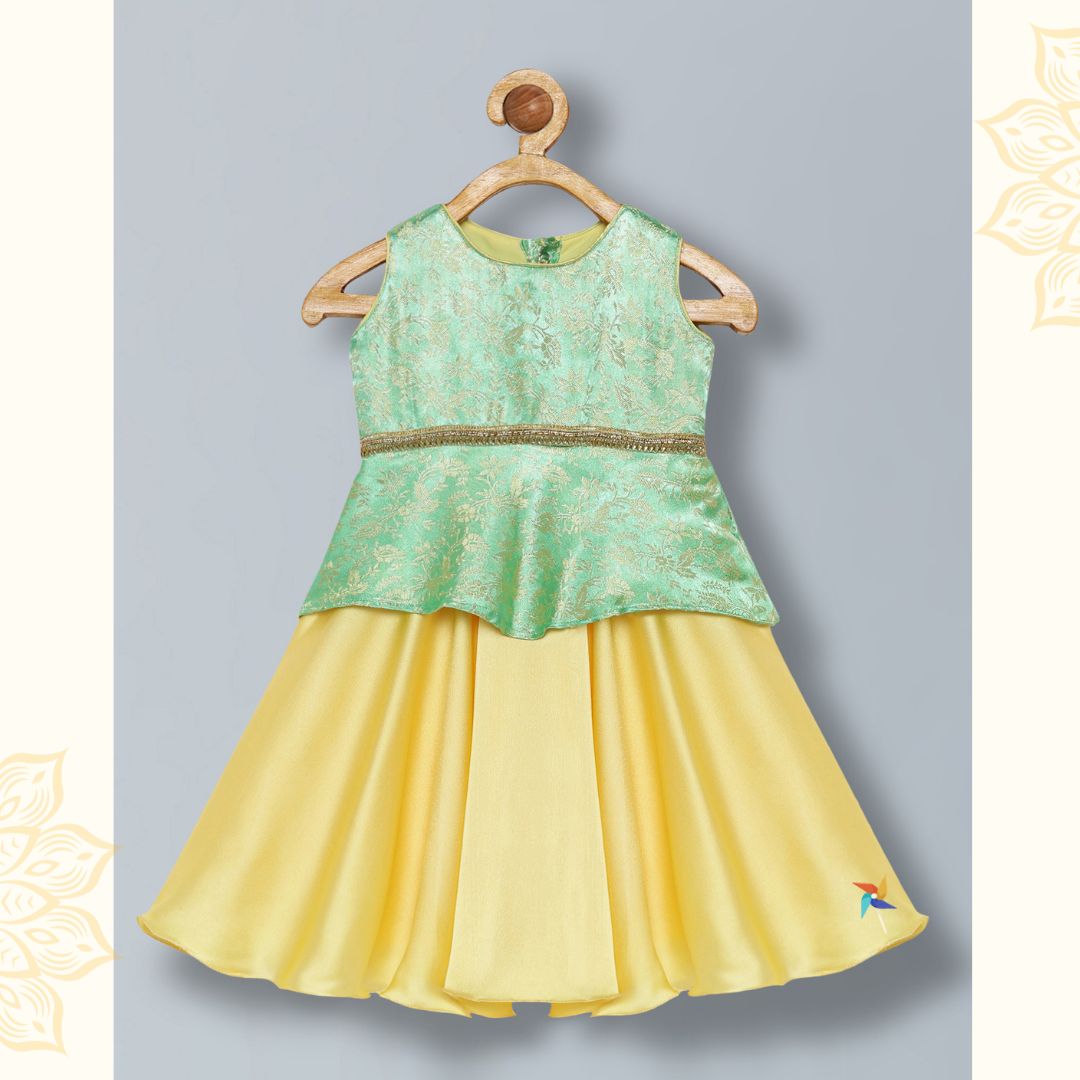 Lehenga choli for baby - green & yellow