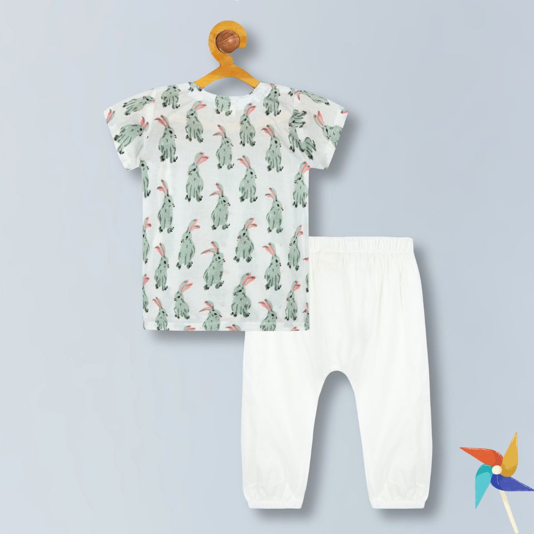 100%Cotton Angarakha Kurta Pajama for Babies - Rabbit