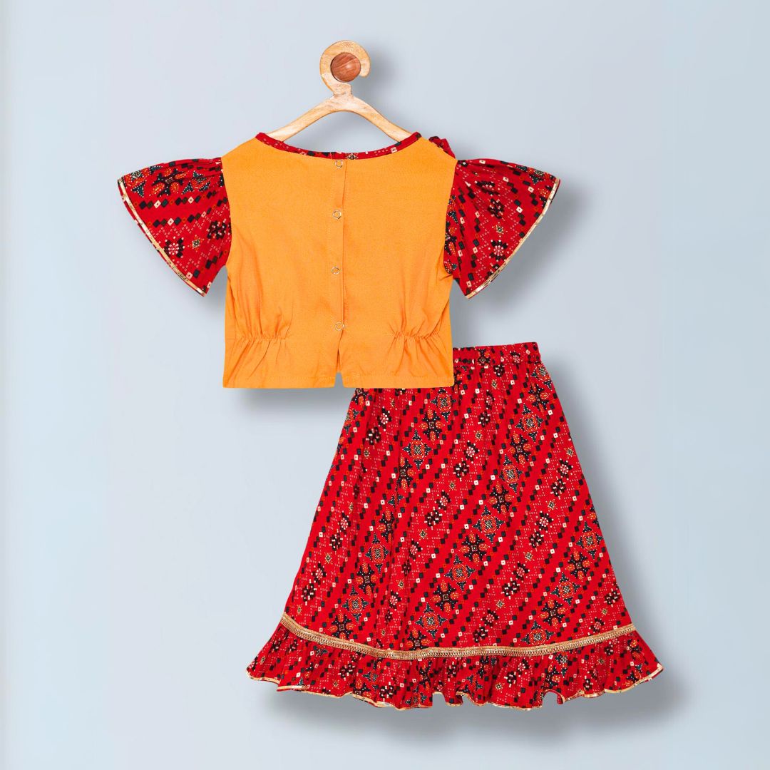 100% Cotton lehenga choli for baby - Red & Yellow