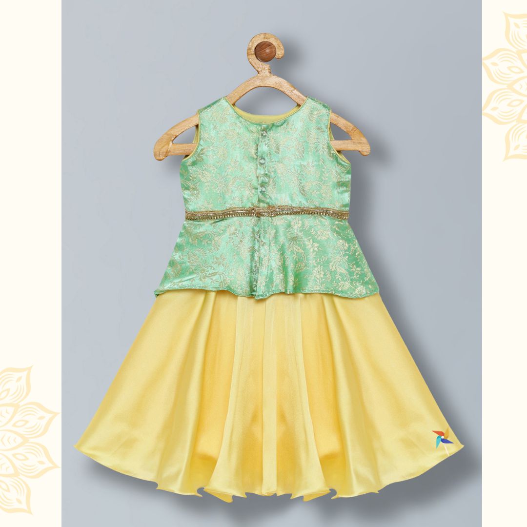 Lehenga choli for baby - green & yellow