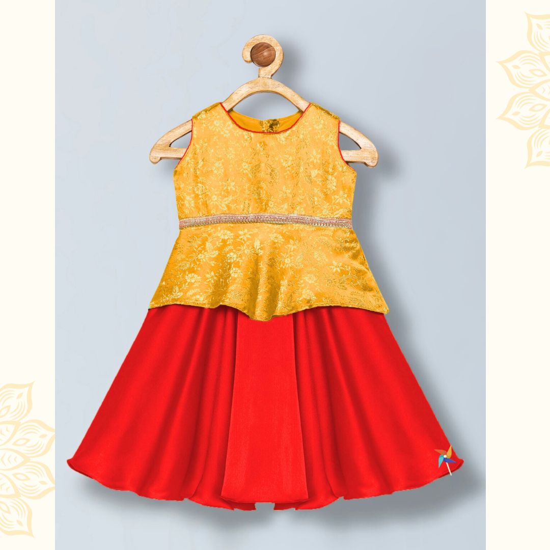 Lehenga choli for baby - Red & Yellow